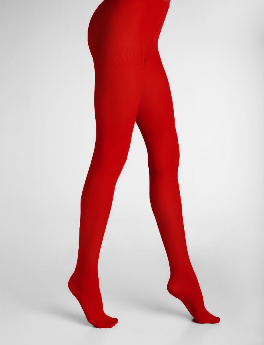 Red tights 40 den semi sheer biodegradable Aloe Vera hosiery ladder free tights